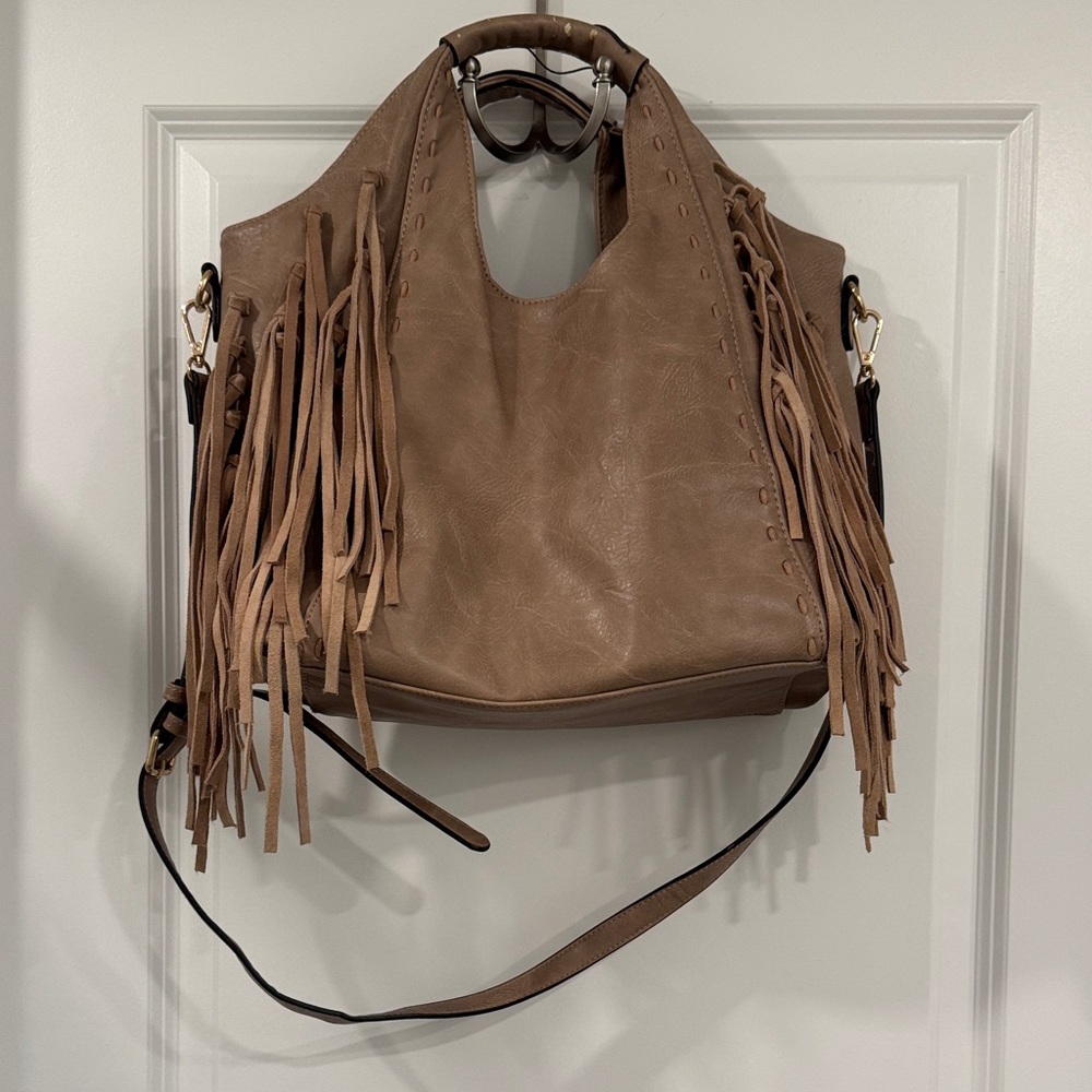 Boho Fringe Tan Leather Women's Bag